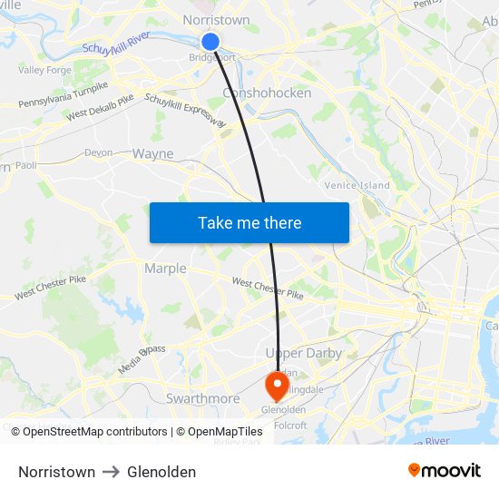 Norristown to Glenolden map