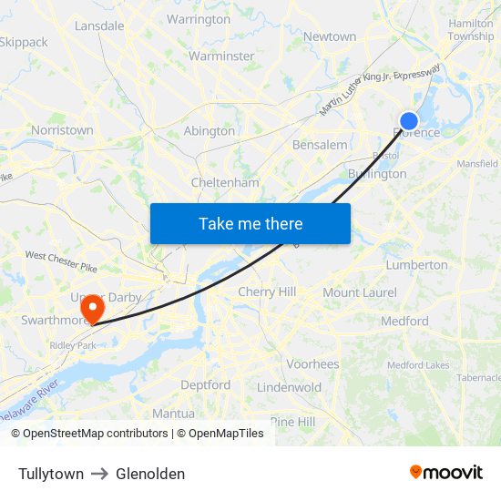 Tullytown to Glenolden map