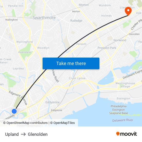 Upland to Glenolden map