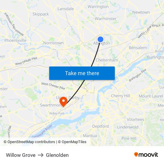 Willow Grove to Glenolden map