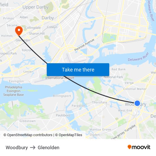 Woodbury to Glenolden map