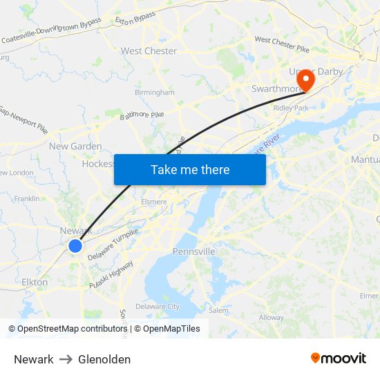 Newark to Glenolden map