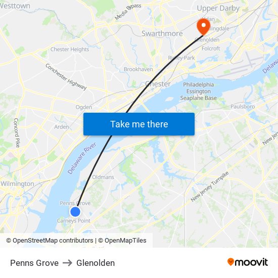Penns Grove to Glenolden map