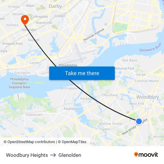 Woodbury Heights to Glenolden map