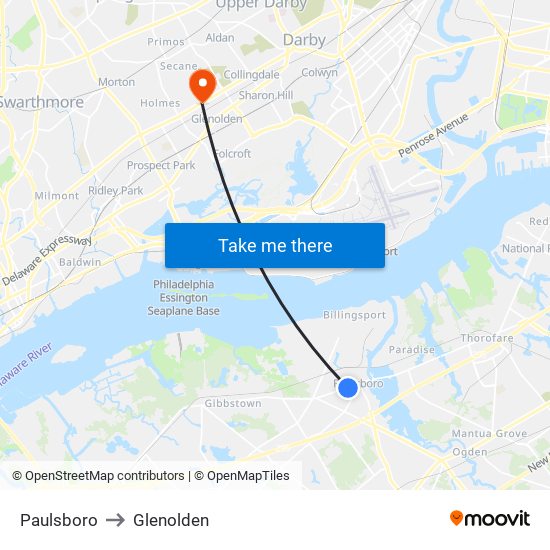 Paulsboro to Glenolden map