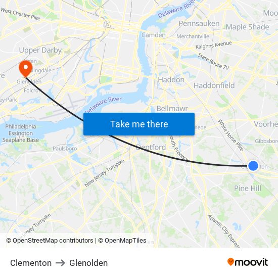 Clementon to Glenolden map