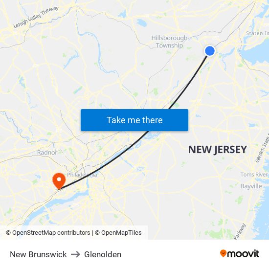 New Brunswick to Glenolden map