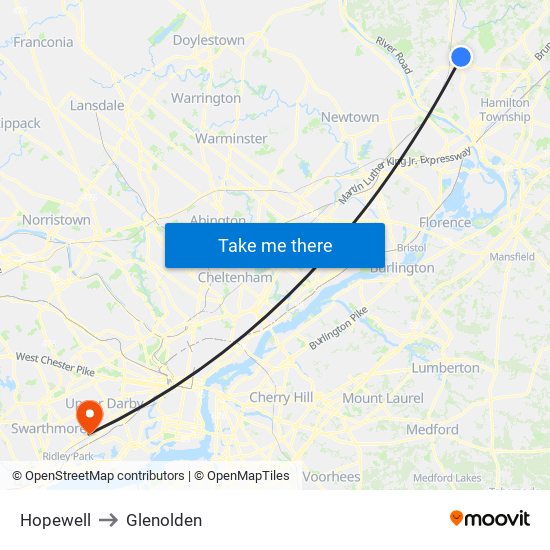 Hopewell to Glenolden map