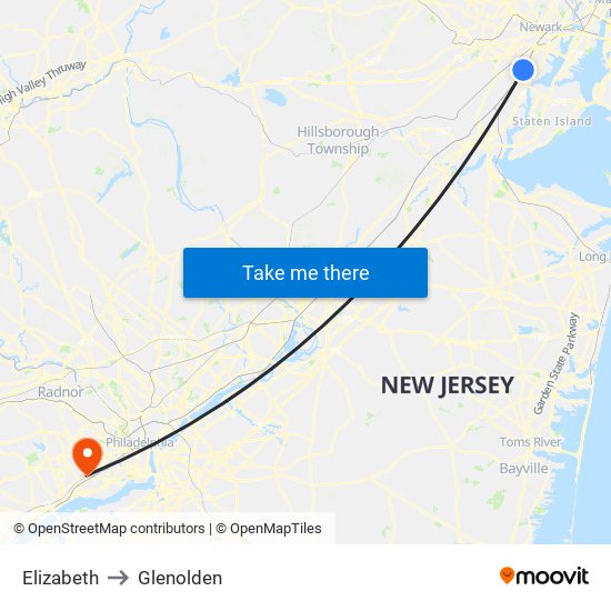 Elizabeth to Glenolden map
