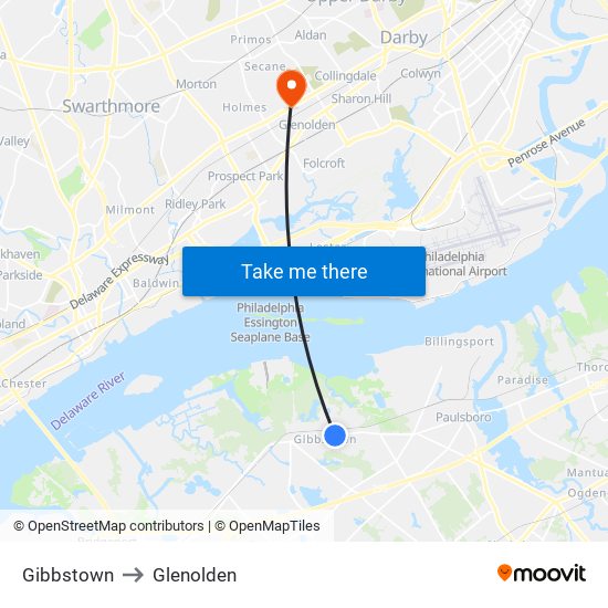 Gibbstown to Glenolden map