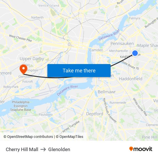 Cherry Hill Mall to Glenolden map