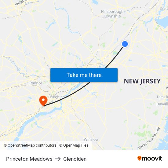 Princeton Meadows to Glenolden map