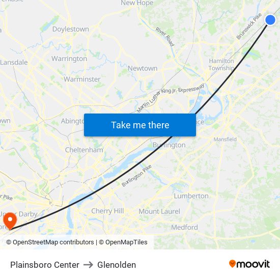 Plainsboro Center to Glenolden map