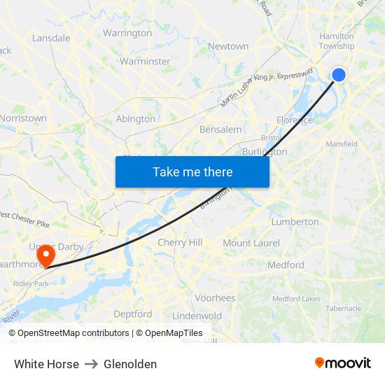 White Horse to Glenolden map