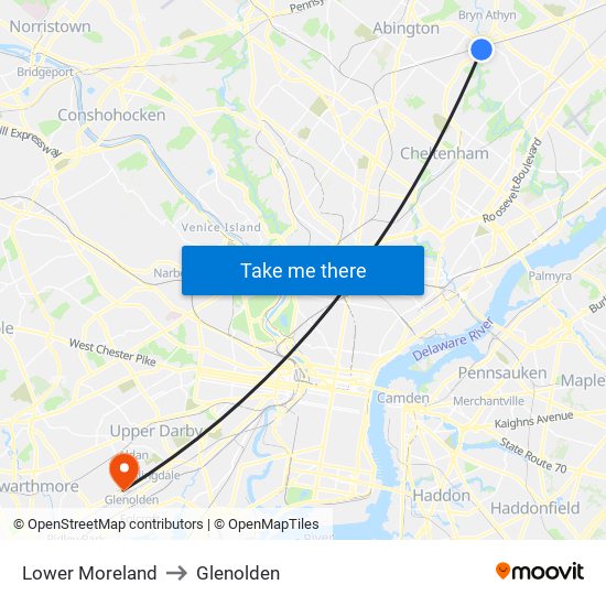 Lower Moreland to Glenolden map