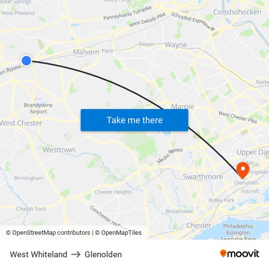 West Whiteland to Glenolden map