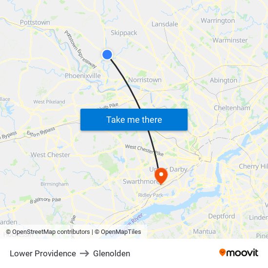 Lower Providence to Glenolden map