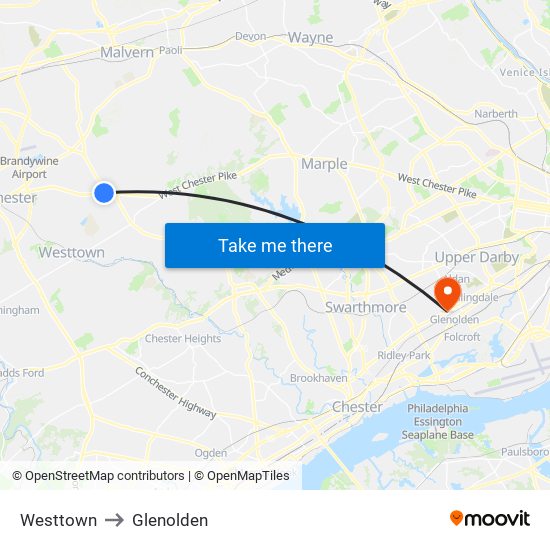 Westtown to Glenolden map