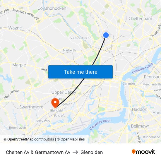 Chelten Av & Germantown Av to Glenolden map