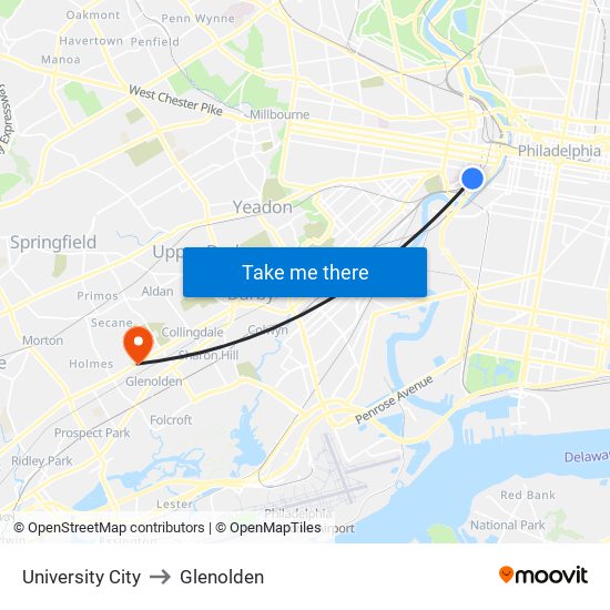 University City to Glenolden map