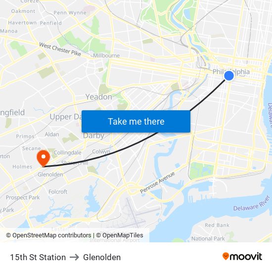 15th St Station to Glenolden map