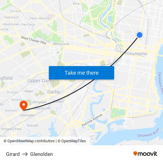 Girard to Glenolden map