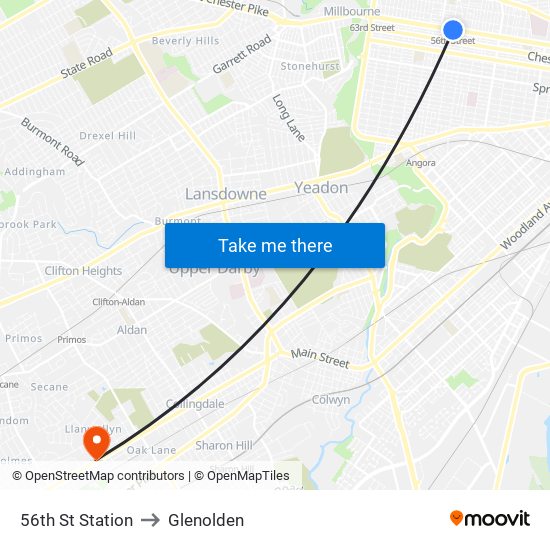 56th St Station to Glenolden map