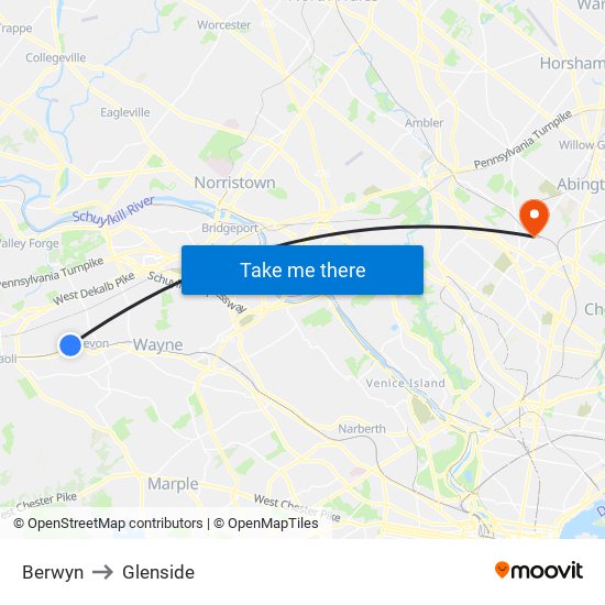 Berwyn to Glenside map