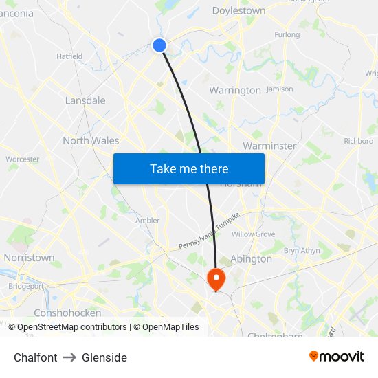 Chalfont to Glenside map