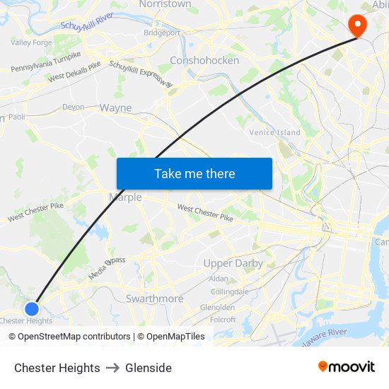 Chester Heights to Glenside map