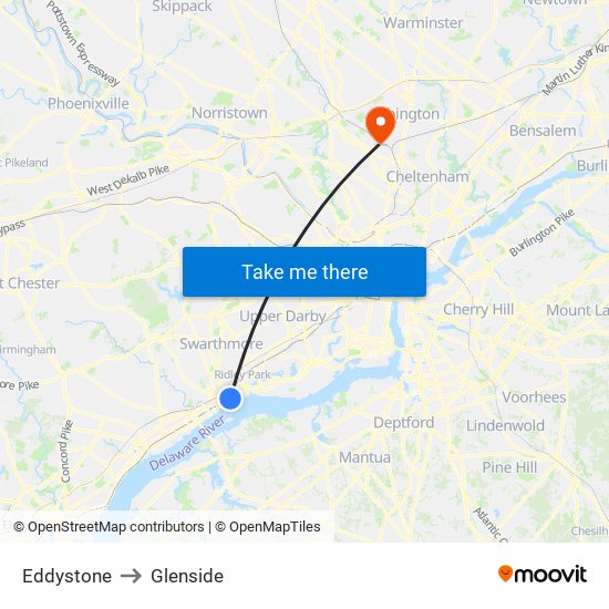 Eddystone to Glenside map