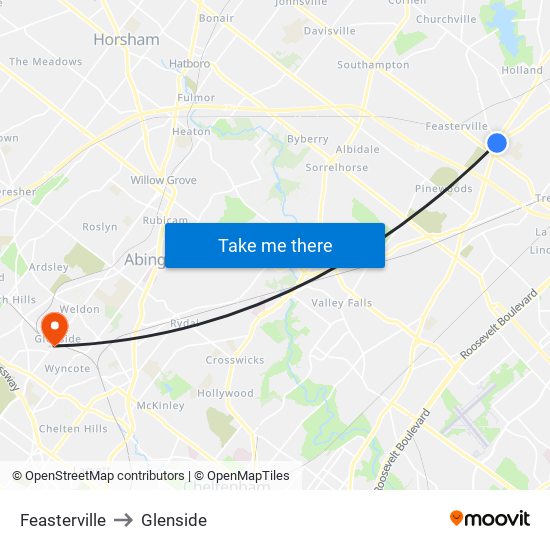 Feasterville to Glenside map