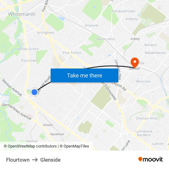 Flourtown to Glenside map