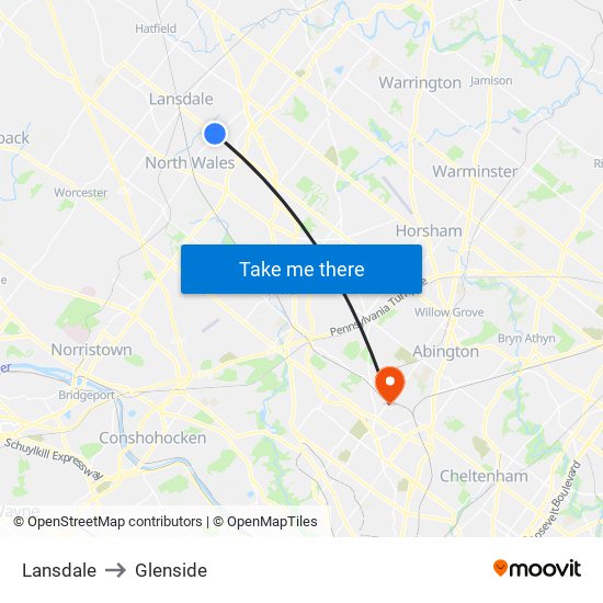 Lansdale to Glenside map