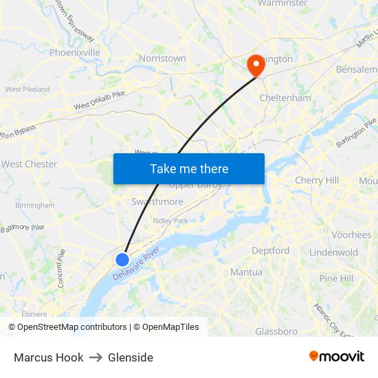 Marcus Hook to Glenside map