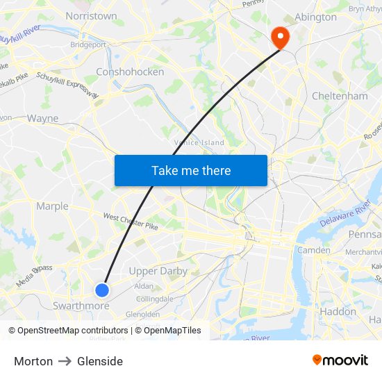 Morton to Glenside map