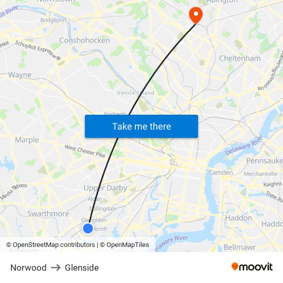 Norwood to Glenside map