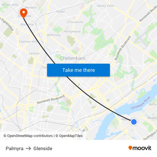 Palmyra to Glenside map