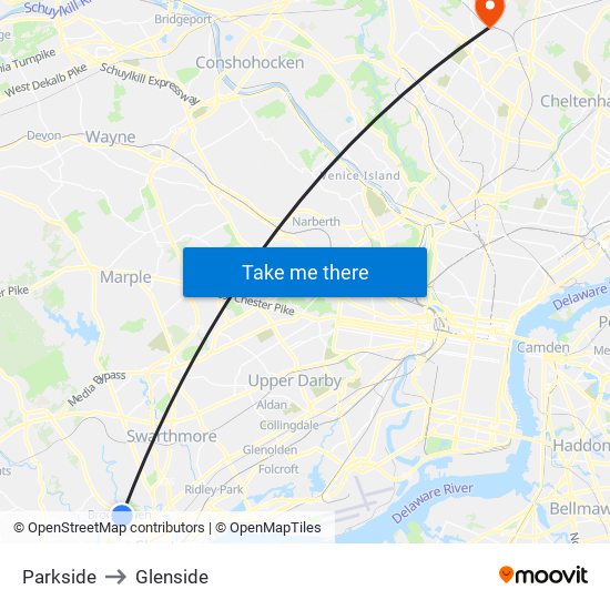 Parkside to Glenside map