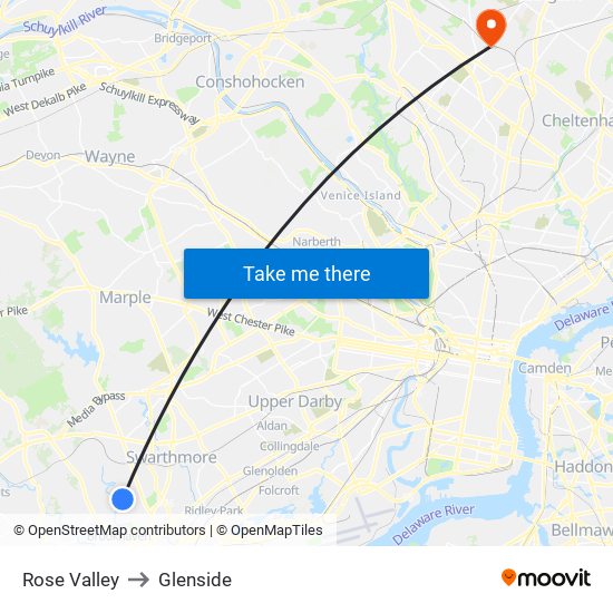 Rose Valley to Glenside map