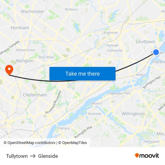 Tullytown to Glenside map