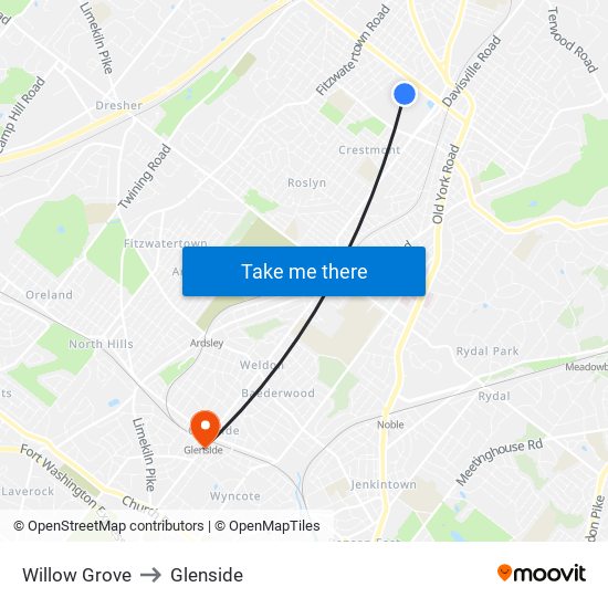 Willow Grove to Glenside map