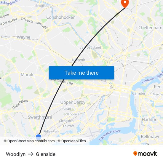Woodlyn to Glenside map
