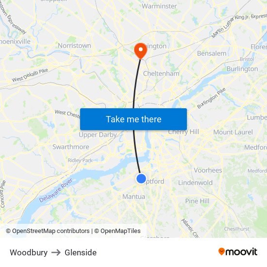 Woodbury to Glenside map