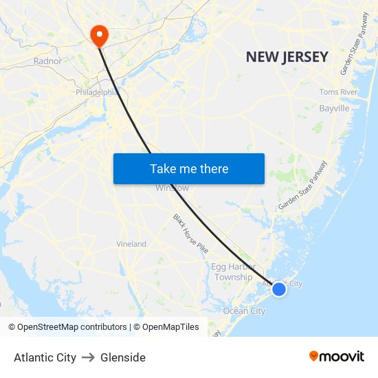Atlantic City to Glenside map