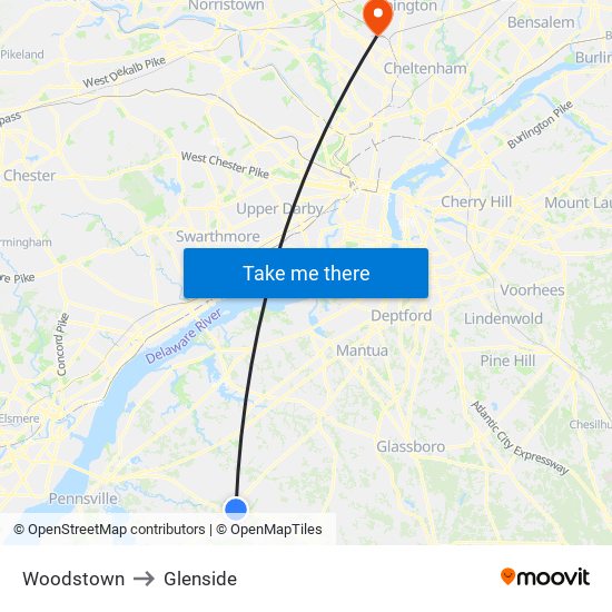 Woodstown to Glenside map