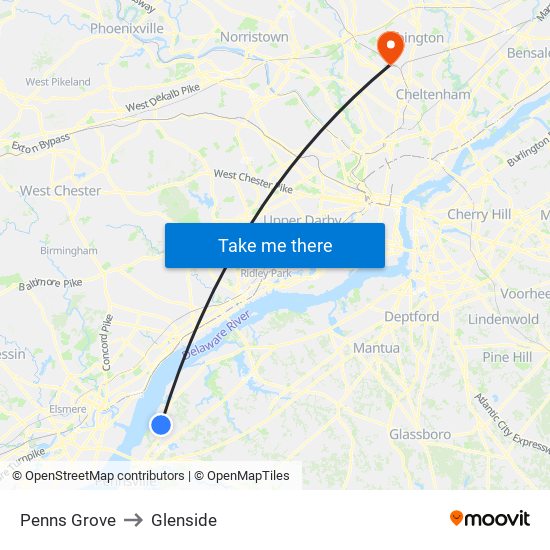 Penns Grove to Glenside map