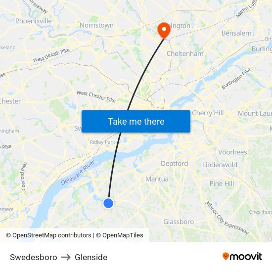 Swedesboro to Glenside map