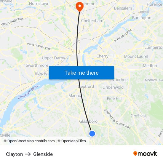 Clayton to Glenside map