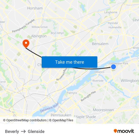 Beverly to Glenside map